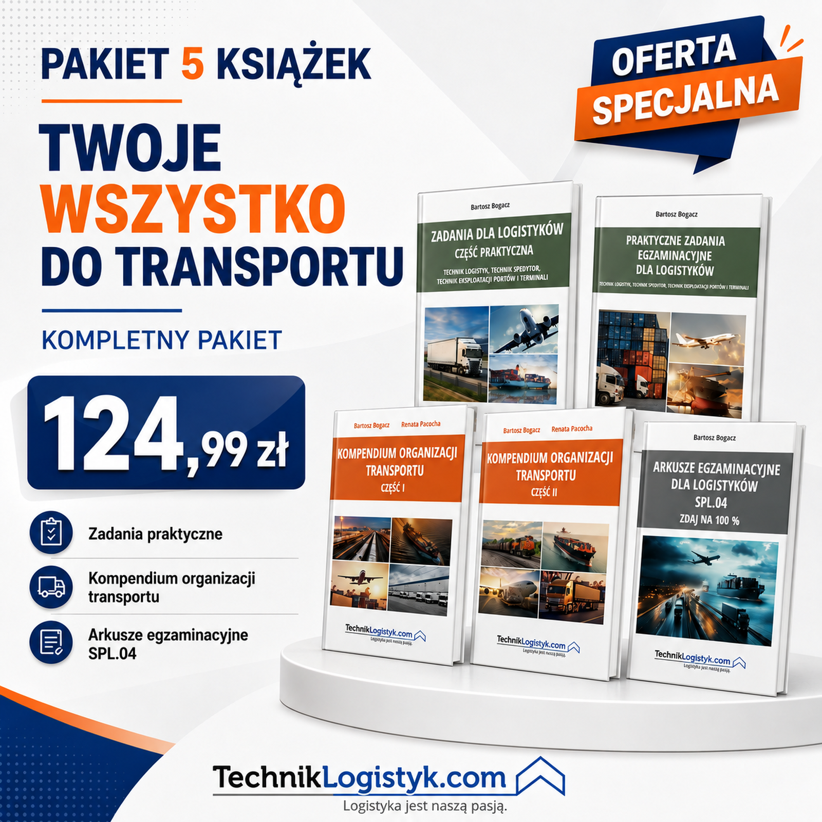 KOMPLET 5 KSIĄŻEK DO ORGANIZACJI TRANSPORTU ( 2 ZIELONE + 2 POMARAŃCZOWE + ARKUSZE SPL.04)