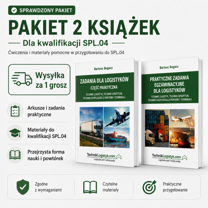 KOMPLET KSIĄŻEK (ZADANIA DLA LOGISTYKÓW + PRAKTYCZNE ZADANIA EGZAMINACYJNE SPL.04,AU.32)