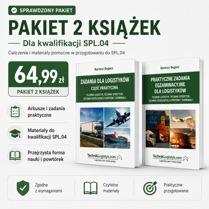KOMPLET KSIĄŻEK (ZADANIA DLA LOGISTYKÓW + PRAKTYCZNE ZADANIA EGZAMINACYJNE SPL.04,AU.32)